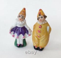 Mini Clown Woman Pierrot Bisque Doll Figurine Miniature Porcelain German VTG Lot