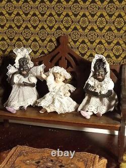 Mini porcelain antique figurine black dresden lace child dollhouse 112 doll