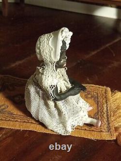 Mini porcelain antique figurine black dresden lace child dollhouse 112 doll