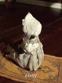 Mini porcelain antique figurine black dresden lace child dollhouse 112 doll