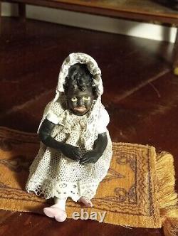 Mini porcelain antique figurine black dresden lace child dollhouse 112 doll