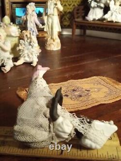 Mini porcelain antique figurine black dresden lace child dollhouse 112 doll