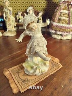 Mini porcelain antique figurine black dresden lace child dollhouse 112 doll