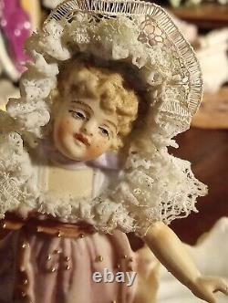 Mini porcelain antique figurine black dresden lace child dollhouse 112 doll