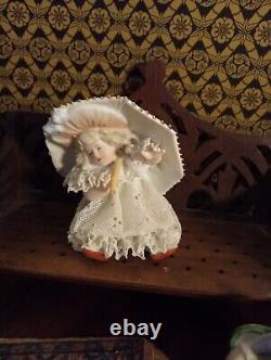 Mini porcelain antique figurine black dresden lace child dollhouse 112 doll