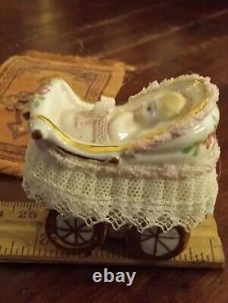 Mini porcelain antique figurine black dresden lace child dollhouse 112 doll