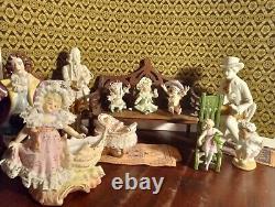 Mini porcelain antique figurine black dresden lace child dollhouse 112 doll