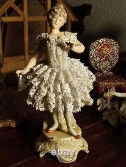 Mini porcelain antique figurine black dresden lace child dollhouse 112 doll