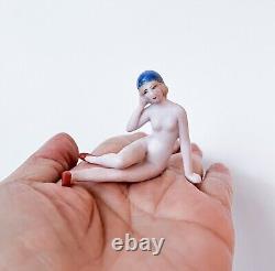 Nude Bathing Beauty Lady Woman Figurine Porcelain Bisque Germany Vtg Art Deco