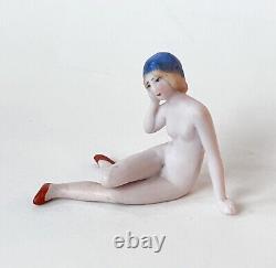 Nude Bathing Beauty Lady Woman Figurine Porcelain Bisque Germany Vtg Art Deco