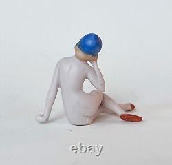 Nude Bathing Beauty Lady Woman Figurine Porcelain Bisque Germany Vtg Art Deco