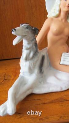 Nude Lady with Russian Borzoi Wolfhound Greyhound German porcelain figurine 3908