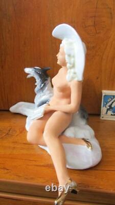 Nude Lady with Russian Borzoi Wolfhound Greyhound German porcelain figurine 3908