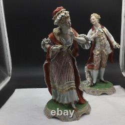 Pair 12.5 Antique Dresden Man Woman Figurines Figures Statues Lot Germany