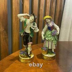 Pair Antique German Porcelain Figurines Statue Signed Rare 20cm