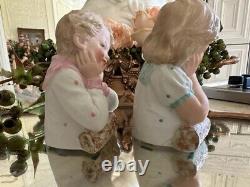 Pair Antique Heubach Bisque Figurines, Boy/girl With Log