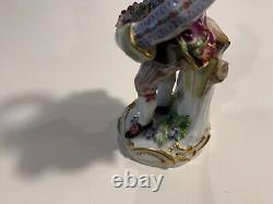 Pair Antique Meissen Porcelain Figurine Man & Woman with Flower Basket 1850-1899