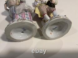 Pair Antique Meissen Porcelain Figurine Man & Woman with Flower Basket 1850-1899