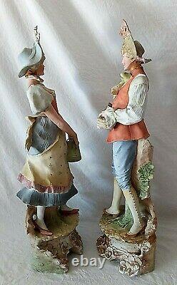 Pair of Large Antique German Bisque Porcelain Figurines 18th C. Man & Woman