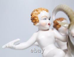 Pair of Vintage Antique Germany Hand Painted Cherub Riding Goat Ram Figurines