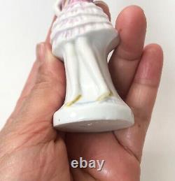 Pink Lady Woman Perfume Bottle Figurine Porcelain Crown Top Stopper Vtg German
