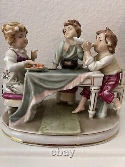 Porcelain Figurine 5.5 Vintage Children At Table Eating like Scheibe Alsbach