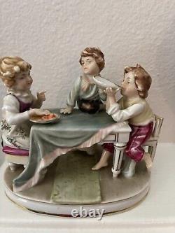 Porcelain Figurine 5.5 Vintage Children At Table Eating like Scheibe Alsbach