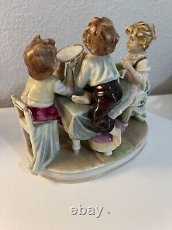 Porcelain Figurine 5.5 Vintage Children At Table Eating like Scheibe Alsbach