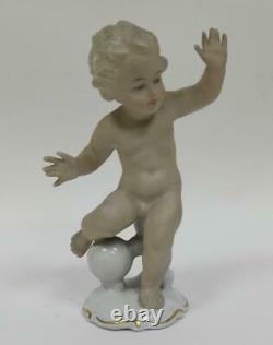 Putti Boy with Ball Schaubach Kunst 1960 Germany Figurine Porcelain Décor Gift