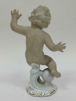 Putti Boy with Ball Schaubach Kunst 1960 Germany Figurine Porcelain Décor Gift