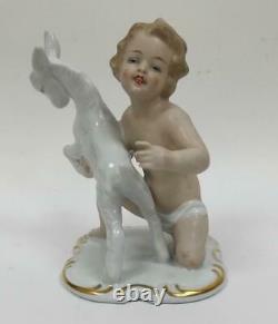 Putti Boy with Goat Wallendorf Figurine Porcelain 1950 Germany Home Décor Gift