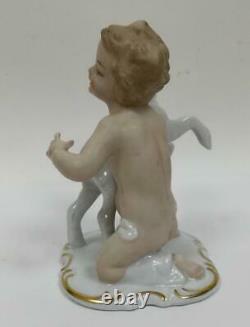 Putti Boy with Goat Wallendorf Figurine Porcelain 1950 Germany Home Décor Gift