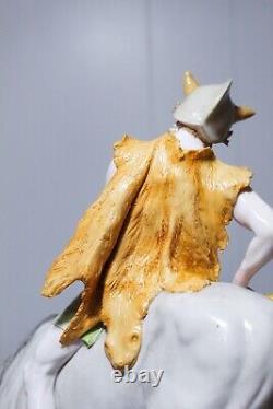 RARE 19th c Porcelain Warrior on Horse Hand Painted Germany Figurine Sculpture