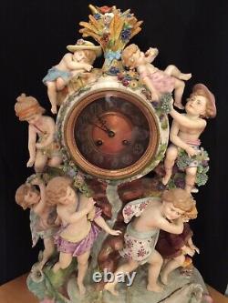 RARE Antique German Porcelain 1895 Rudolstadt Straus & Söhne Mark figurine Clock