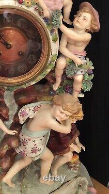 RARE Antique German Porcelain 1895 Rudolstadt Straus & Söhne Mark figurine Clock