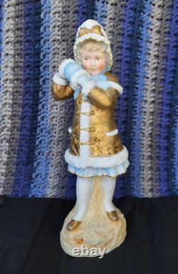 RARE Vintage Gebruder Heubach Young Winter Girl with Muff Bisque Figurine