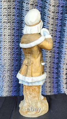 RARE Vintage Gebruder Heubach Young Winter Girl with Muff Bisque Figurine