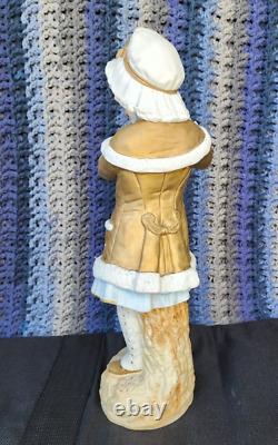 RARE Vintage Gebruder Heubach Young Winter Girl with Muff Bisque Figurine