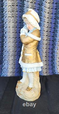 RARE Vintage Gebruder Heubach Young Winter Girl with Muff Bisque Figurine