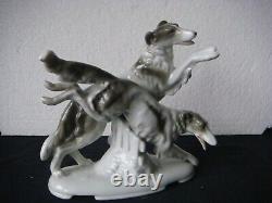 RRR RARE Antique Porcelain FASOLD & STAUCH Germany Borzoi Dogs Figurine