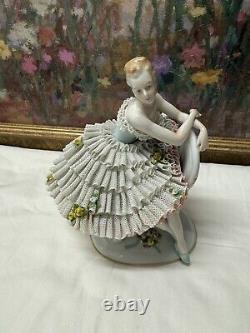 Rare 19th C. Germany Dresden Sitcendorf Fine Porcelain & Lace Figurine 8