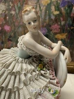 Rare 19th C. Germany Dresden Sitcendorf Fine Porcelain & Lace Figurine 8