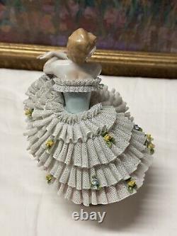 Rare 19th C. Germany Dresden Sitcendorf Fine Porcelain & Lace Figurine 8