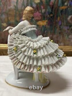 Rare 19th C. Germany Dresden Sitcendorf Fine Porcelain & Lace Figurine 8