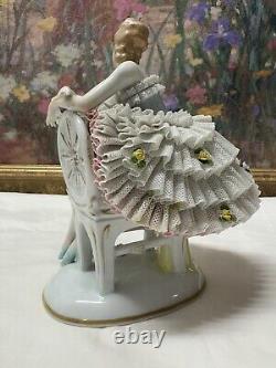 Rare 19th C. Germany Dresden Sitcendorf Fine Porcelain & Lace Figurine 8