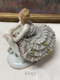 Rare 19th C. Germany Dresden Sitcendorf Fine Porcelain & Lace Figurine 8