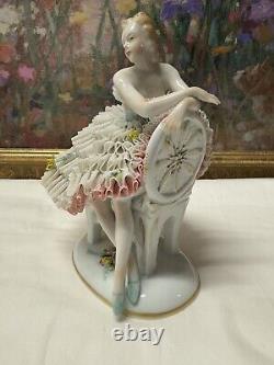 Rare 19th C. Germany Dresden Sitcendorf Fine Porcelain & Lace Figurine 8