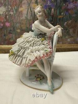 Rare 19th C. Germany Dresden Sitcendorf Fine Porcelain & Lace Figurine 8