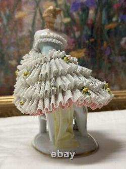 Rare 19th C. Germany Dresden Sitcendorf Fine Porcelain & Lace Figurine 8