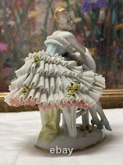 Rare 19th C. Germany Dresden Sitcendorf Fine Porcelain & Lace Figurine 8